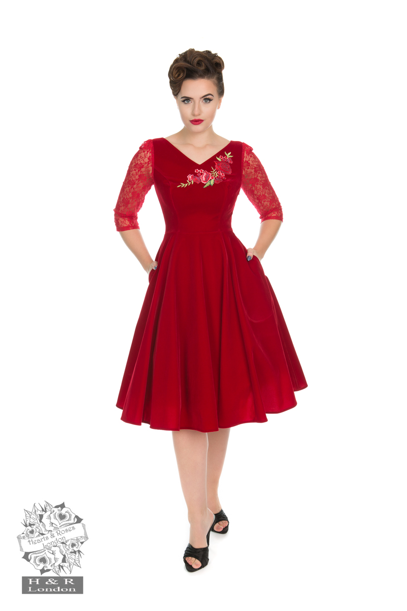 Divine Velvet Swing Dress  In Red